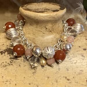 Milor Sterling Silver, Agate, Pearl and Crystal CHA CHA Bracelet Italy